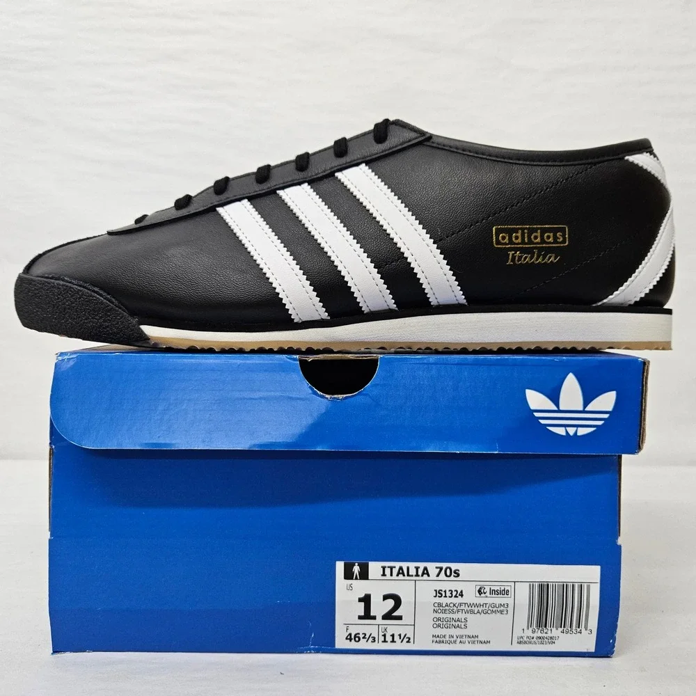 Adidas Italia 70s Leather Sneakers JS1324 Black White Gum Men'S Size 12